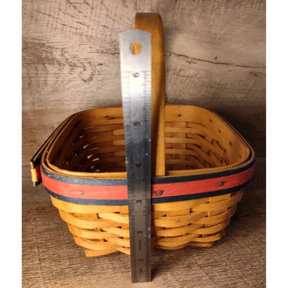 Longaberger Vintage Small Handwoven Basket With Handle - Red & Blue Accents - - Picture 3 of 6